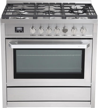 RRG361TS 36" Gas Range Oven with Timer - Stainless Steel, Sealed Burners, Convection Fan, Easy Reach Racks