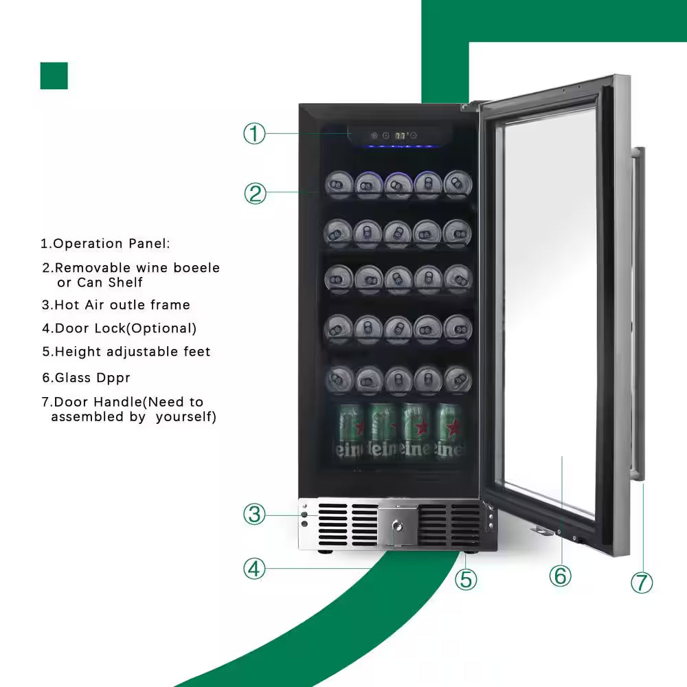 Cellar Cooling Unit 15 In. Single Zone 30-Bottle Undercounter/ Freestanding Wine Cooler in Black, Adjustable Shelves