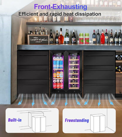 3-Tier Drawer Outdoor Beverage Refrigerator, Hold 180 Cans 24 Inch Undercounter & Built-In Beverage Fridge with Temperature Control, Waterproof Freestanding Beverage Cooler for Home,Commercial Use