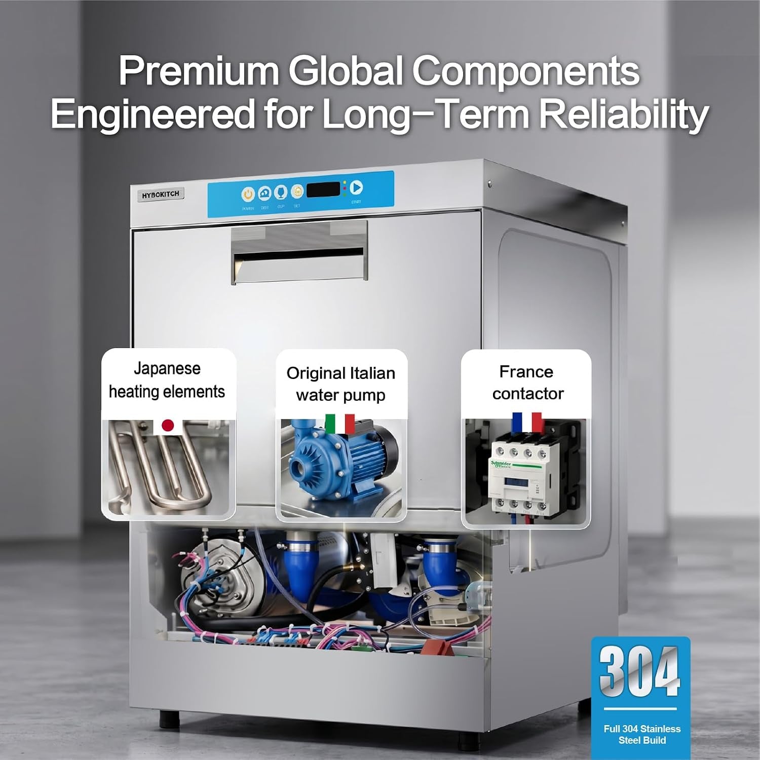 Commercial Dishwasher, High-Temp Undercounter Dishwasher, 40 Racks/Hr, 208-240V, 1 Phase Stainless Steel Glasswasher Perfect Fit for Restaurant, Catering, Bar & Cafe