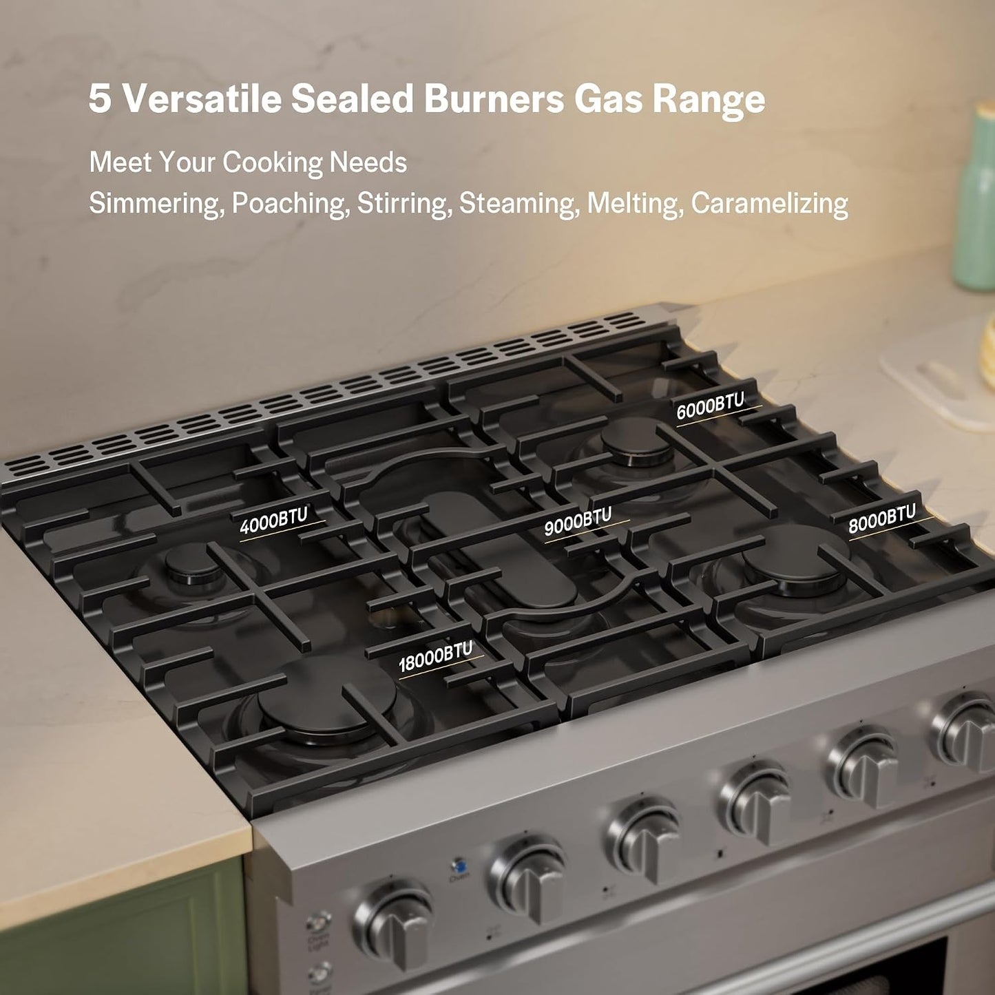 Empava Prostyle 30" Gas Range: True Convection, 18K BTU Power Burner & 4.55 Cu. Ft.Oven, Freestanding/Slide-In Stainless Steel Stove, CSA Certified