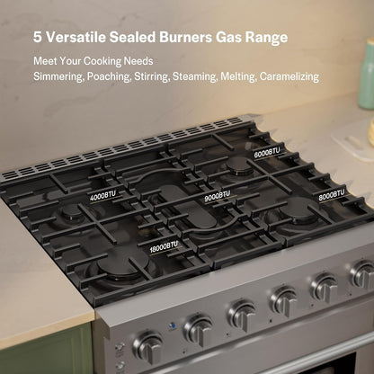 Empava Prostyle 30" Gas Range: True Convection, 18K BTU Power Burner & 4.55 Cu. Ft.Oven, Freestanding/Slide-In Stainless Steel Stove, CSA Certified