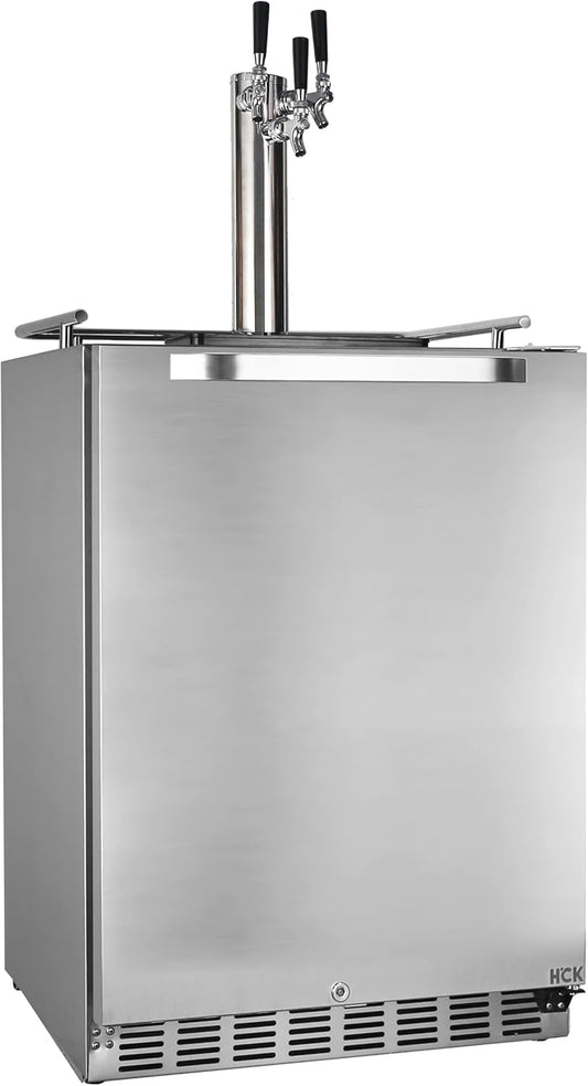 Kegerator, 24 Inch Outdoor Kegerator for Patio with 3 Taps, Full Size Beer Dispenser and Beverage Refrigerator with Auto Defrost & Reversible Stainless Steel Door, Ideal for Home Bars