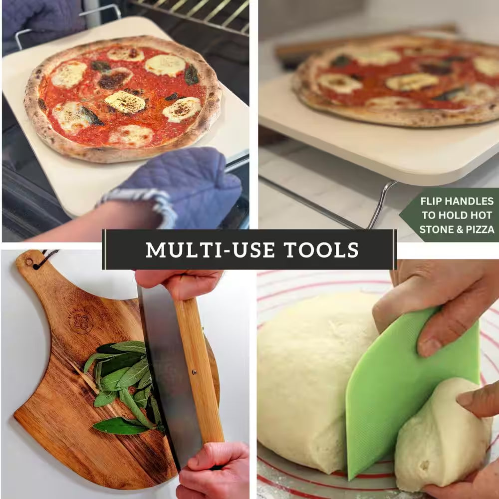 15 In. 5-Pieces Pizza Stone for Oven Set Pizza Making Kit-Pizza Oven Stone-Pizza Baking Stones.