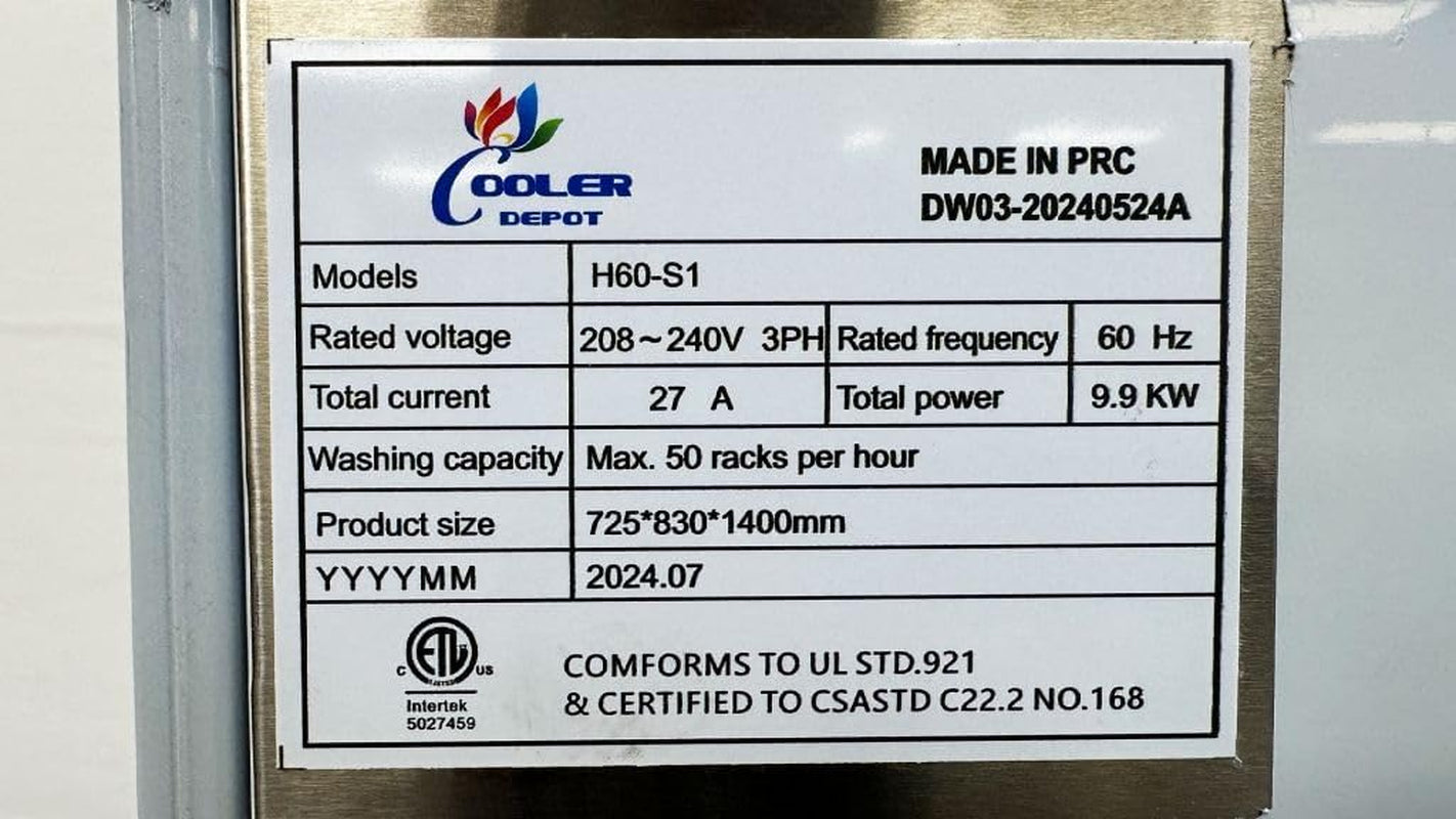Commercial Dishwasher Restaurant High Temperature, NSF Certified, 220V, 1Or3 Phase H60-S1