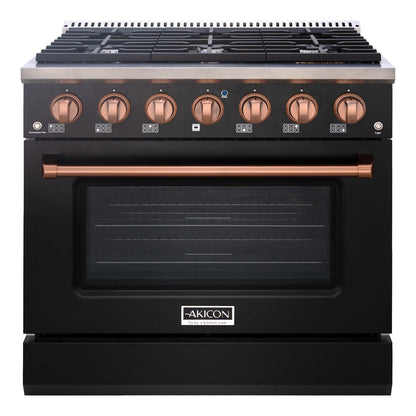Akicon 36" Stainless Steel Range Hood with 600 CFM Insert & 6-Burner Gas Range Combo – Powerful Ventilation, Convection Oven, Multiple Finishes