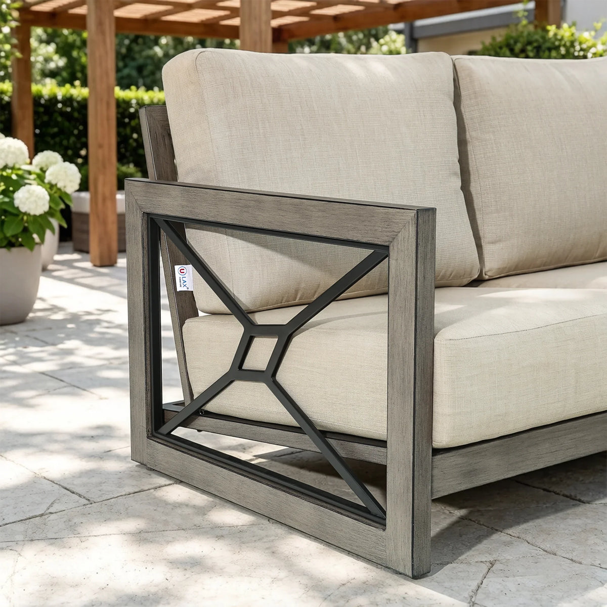 4-Piece Faux-Wood Aluminum Swivel Patio Conversation Set with Fire Pit Table