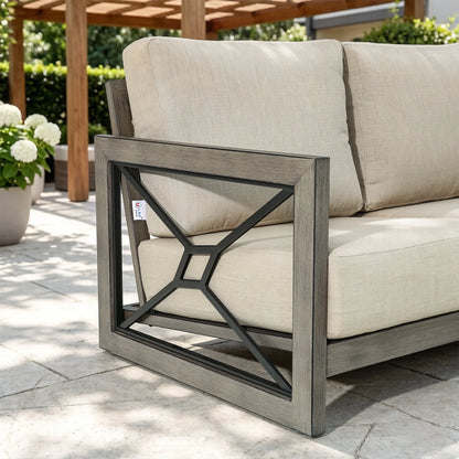 4-Piece Faux-Wood Aluminum Swivel Patio Conversation Set with Fire Pit Table