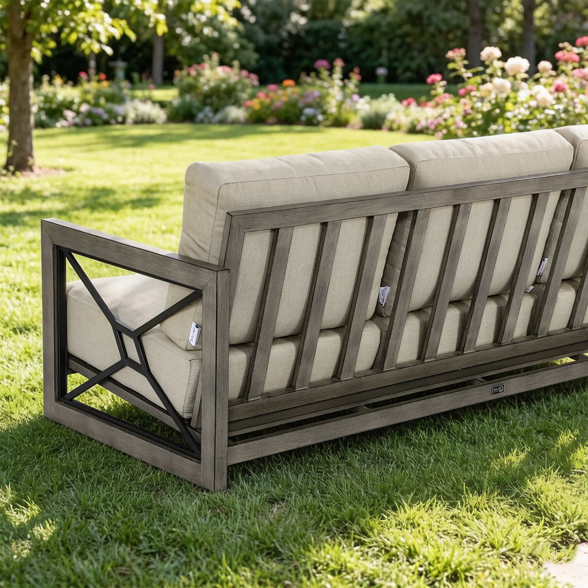 4-Piece Faux-Wood Aluminum Swivel Patio Conversation Set with Fire Pit Table