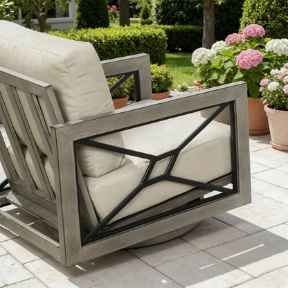 4-Piece Faux-Wood Aluminum Swivel Patio Conversation Set with Fire Pit Table