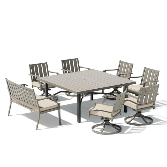 PEAKHOME Azur 8-Person Patio Square Dining Table Set With Sunbrella® Cushions