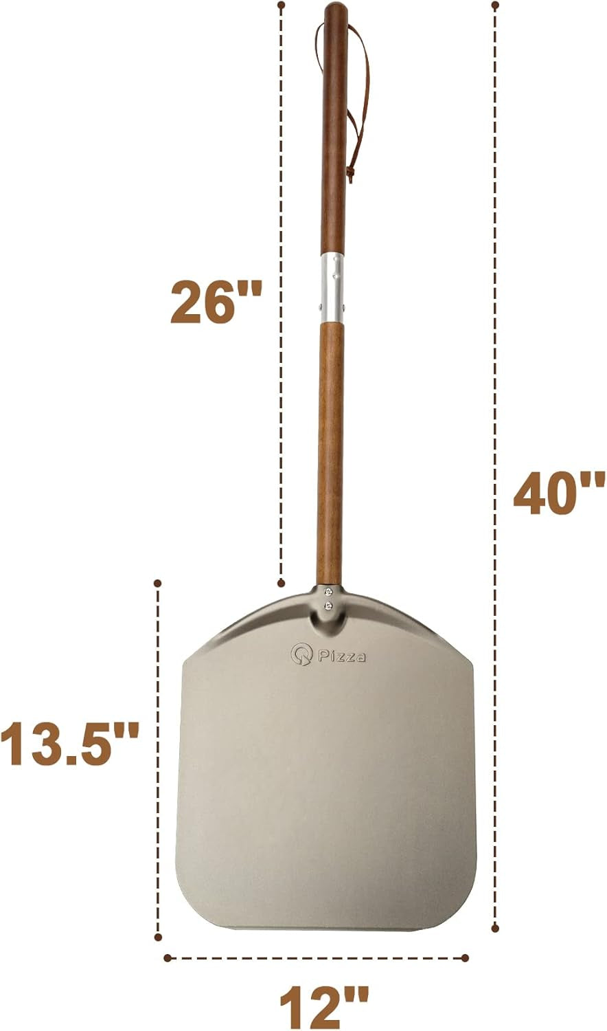 Aluminium 12" Pizza Peel with Long Handle, Pizza Spatula, Turning Paddle for Grill Oven, Kitchen Cooking Accessory for Baking Bread Pastry Dough Pie & Cake, PT202