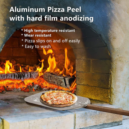 Aluminium 12" Pizza Peel with Long Handle, Pizza Spatula, Turning Paddle for Grill Oven, Kitchen Cooking Accessory for Baking Bread Pastry Dough Pie & Cake, PT202
