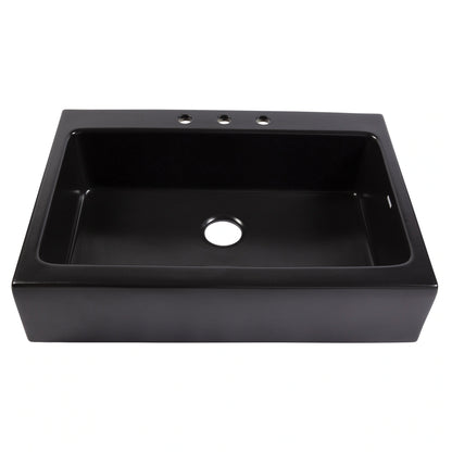 Parker Matte Black Fireclay 34″ Single Bowl Quick-Fit Farmhouse Apron Front Drop-In Kitchen Sink and Drain