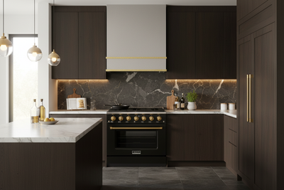 Akicon 36" Stainless Steel Range Hood with 600 CFM Insert & 6-Burner Gas Range Combo – Powerful Ventilation, Convection Oven, Multiple Finishes