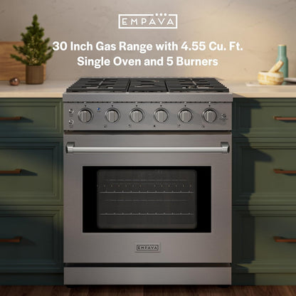 Empava Prostyle 30" Gas Range: True Convection, 18K BTU Power Burner & 4.55 Cu. Ft.Oven, Freestanding/Slide-In Stainless Steel Stove, CSA Certified