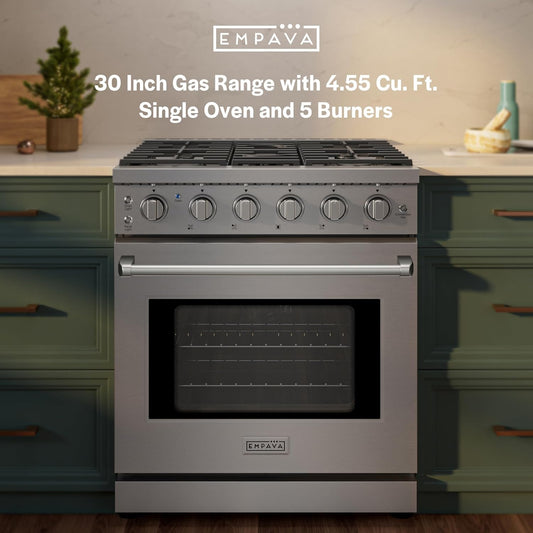 Empava Prostyle 30" Gas Range: True Convection, 18K BTU Power Burner & 4.55 Cu. Ft.Oven, Freestanding/Slide-In Stainless Steel Stove, CSA Certified