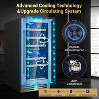 15 In. Dual Zone Built-In Wine Cooler 30-Bottle Cellar Cooling Unit in Stainless Steel with 6-Removable Shelves