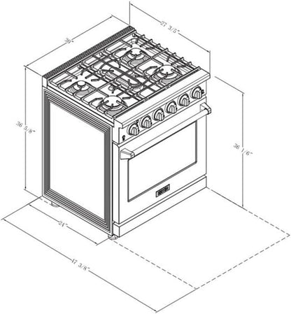 30 Inch Professional Freestanding Pro-Style Natural Gas Range or Liquid Propane Gas Range with 5 Burners, 4.55 Cu.Ft. Oven Capacity, in Stainless Steel - KOS-30RG03M (Stainless Steel)