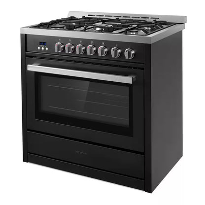 36 In. Nebula Collection 4.4 Cu. Ft. Gas Range, 5-Burners, Rapid Convection Oven, Cast Iron Grates in Matte Black