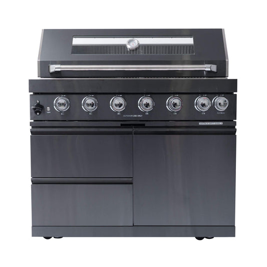 Castelle Flame Inferno Premium Black Stainless Steel 6-Burner Liquid Propane Kitchen Grill Island With Rotisserie Kit (SAK82641)