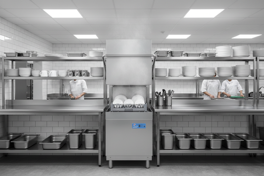 Commercial Door-Type Dishwasher in Restaurant Kitchen Setting