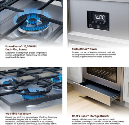 RRG361TS 36" Gas Range Oven with Timer - Stainless Steel, Sealed Burners, Convection Fan, Easy Reach Racks