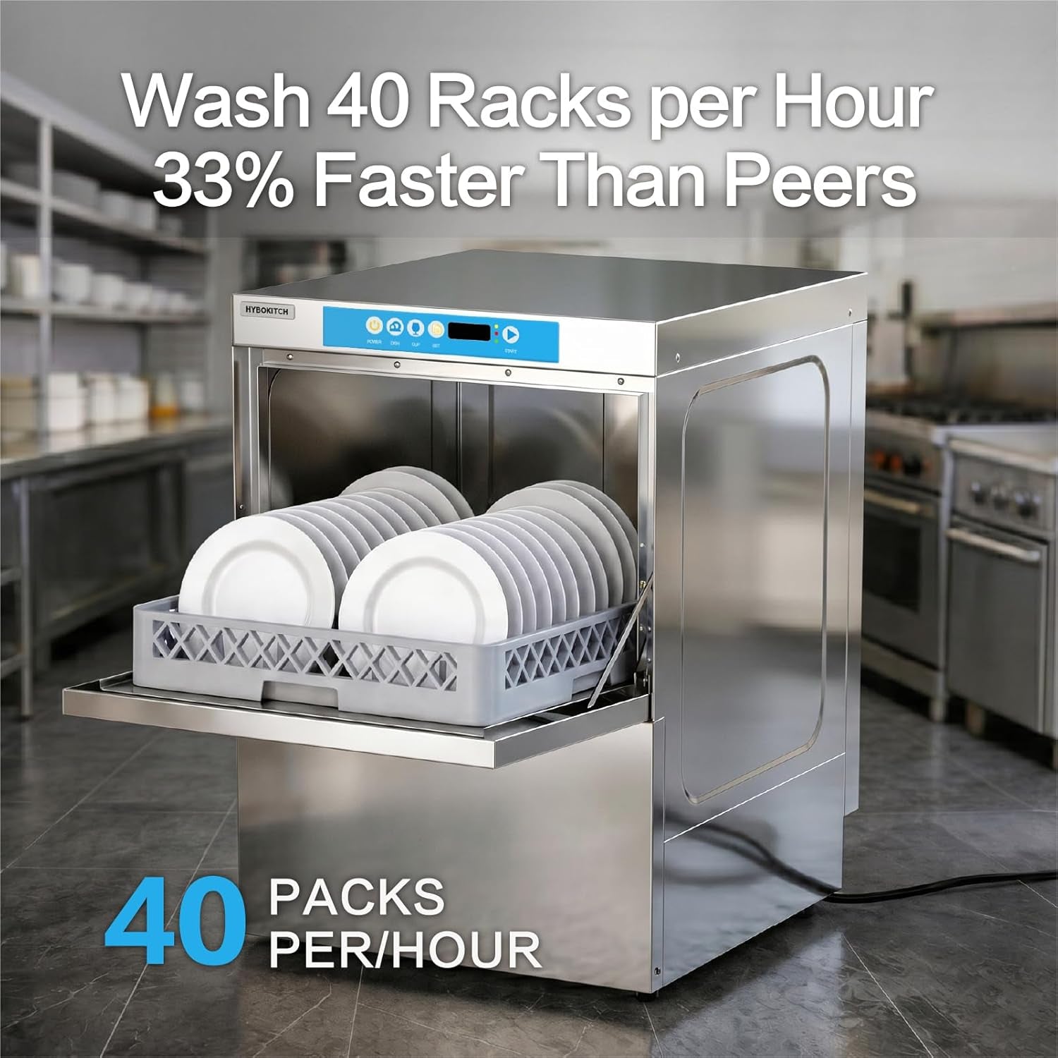 Commercial Dishwasher, High-Temp Undercounter Dishwasher, 40 Racks/Hr, 208-240V, 1 Phase Stainless Steel Glasswasher Perfect Fit for Restaurant, Catering, Bar & Cafe
