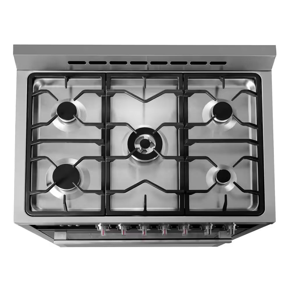 36 In. Nebula Collection 4.4 Cu. Ft. Gas Range, 5-Burners, Rapid Convection Oven, Cast Iron Grates in Matte Black