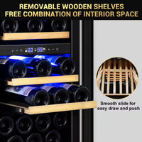 15 In. Dual Zone Built-In Wine Cooler 30-Bottle Cellar Cooling Unit in Stainless Steel with 6-Removable Shelves