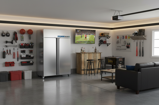 EQCHEN 48" Commercial Refrigerator-Freezer in Garage Setting