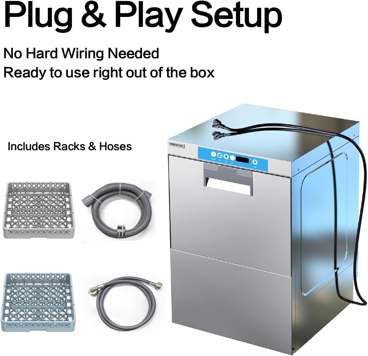 Commercial Dishwasher, High-Temp Undercounter Dishwasher, 40 Racks/Hr, 208-240V, 1 Phase Stainless Steel Glasswasher Perfect Fit for Restaurant, Catering, Bar & Cafe