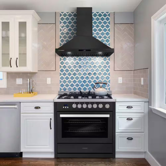 36 In. Nebula Collection 4.4 Cu. Ft. Gas Range, 5-Burners, Rapid Convection Oven, Cast Iron Grates in Matte Black