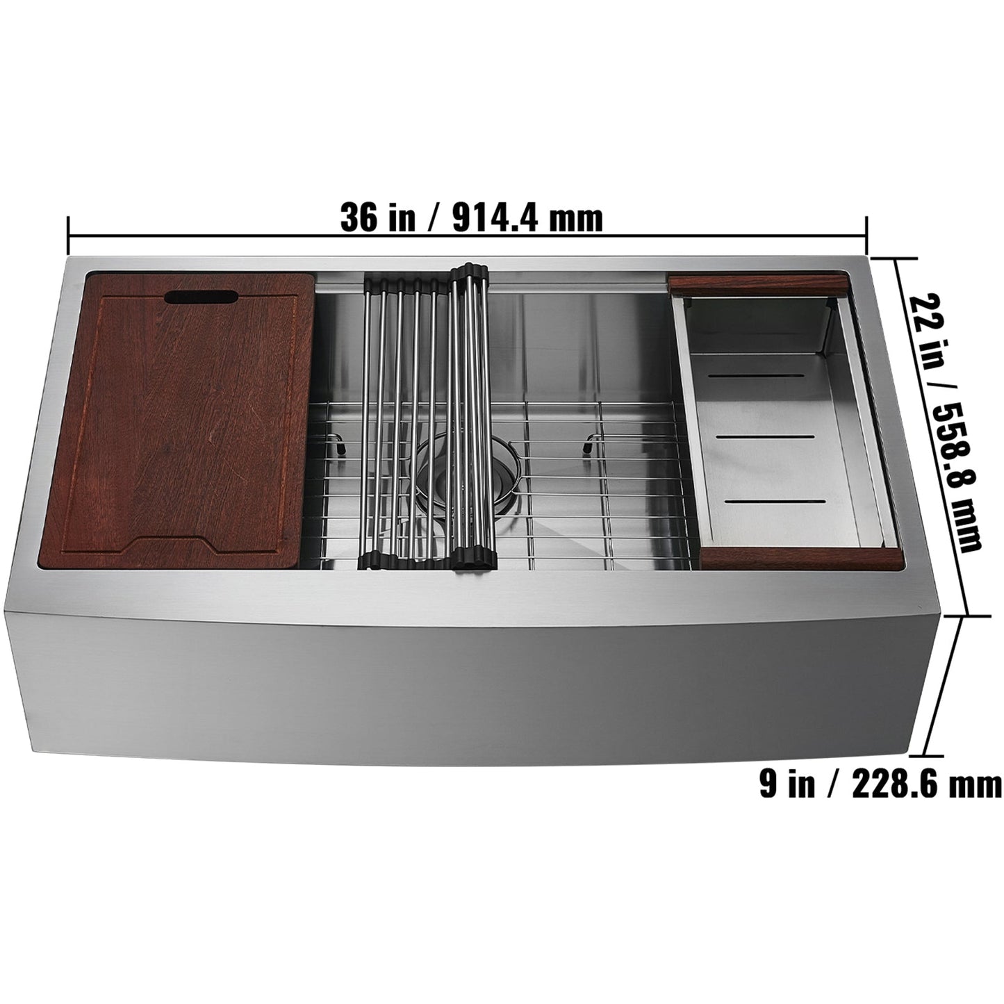 Farmhouse Kitchen Sink, 304 Stainless Steel Drop-In Sinks, Single Bowl Basin with Ledge & Accessories, Household Dishwasher Sinks for Workstation, Prep Kitchen, and Bar Sink, 36 inch