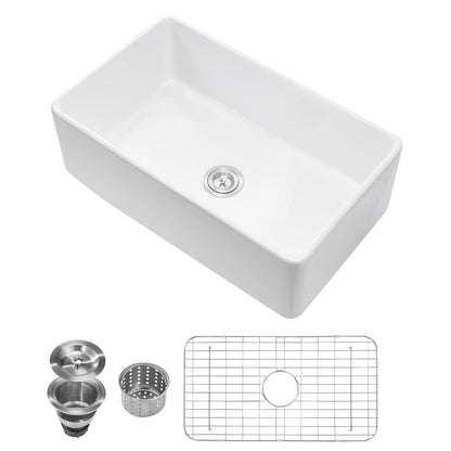 33.5x20 in Farmhouse Sink Undermount Kitchen Single Bowl Basin Fireclay White