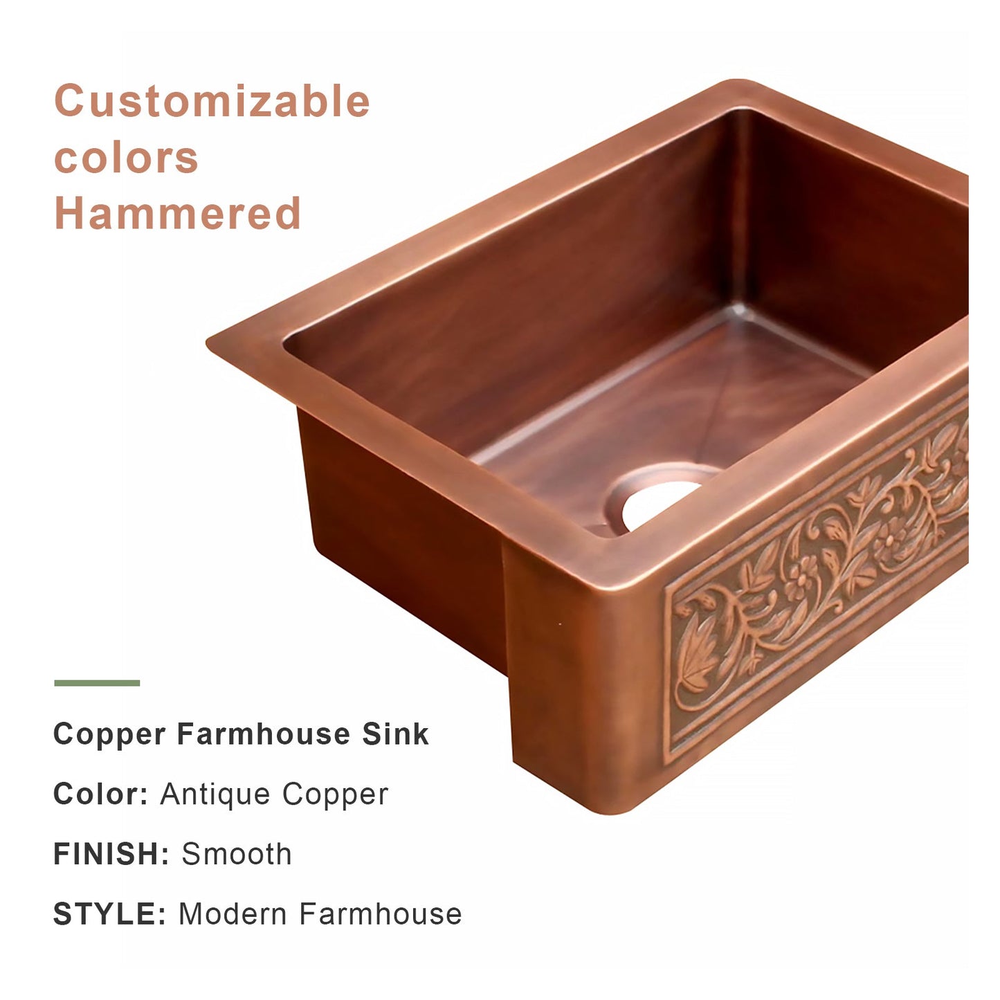 Akicon Custom Single Bowl Farmhouse Kitchen Copper Sink