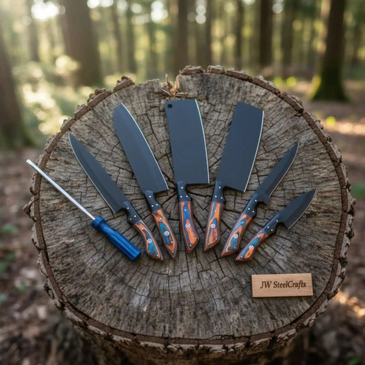 Custom Handmade Japanese Kitchen Knife Set with Multicolor Pakka Wood Handles