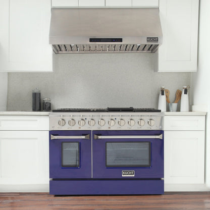 Kucht 48" Propane Range in Stainless Steel, Blue Doors, KNG481/LP-B