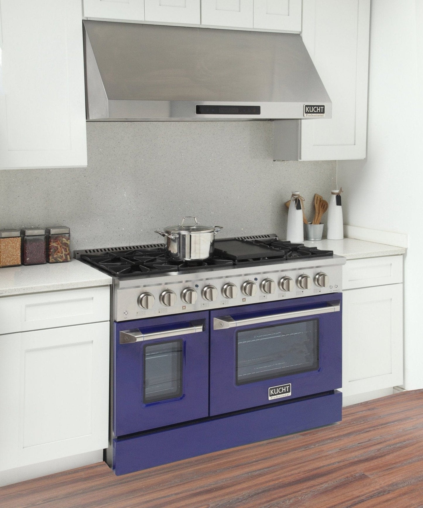 Kucht 48" Propane Range in Stainless Steel, Blue Doors, KNG481/LP-B