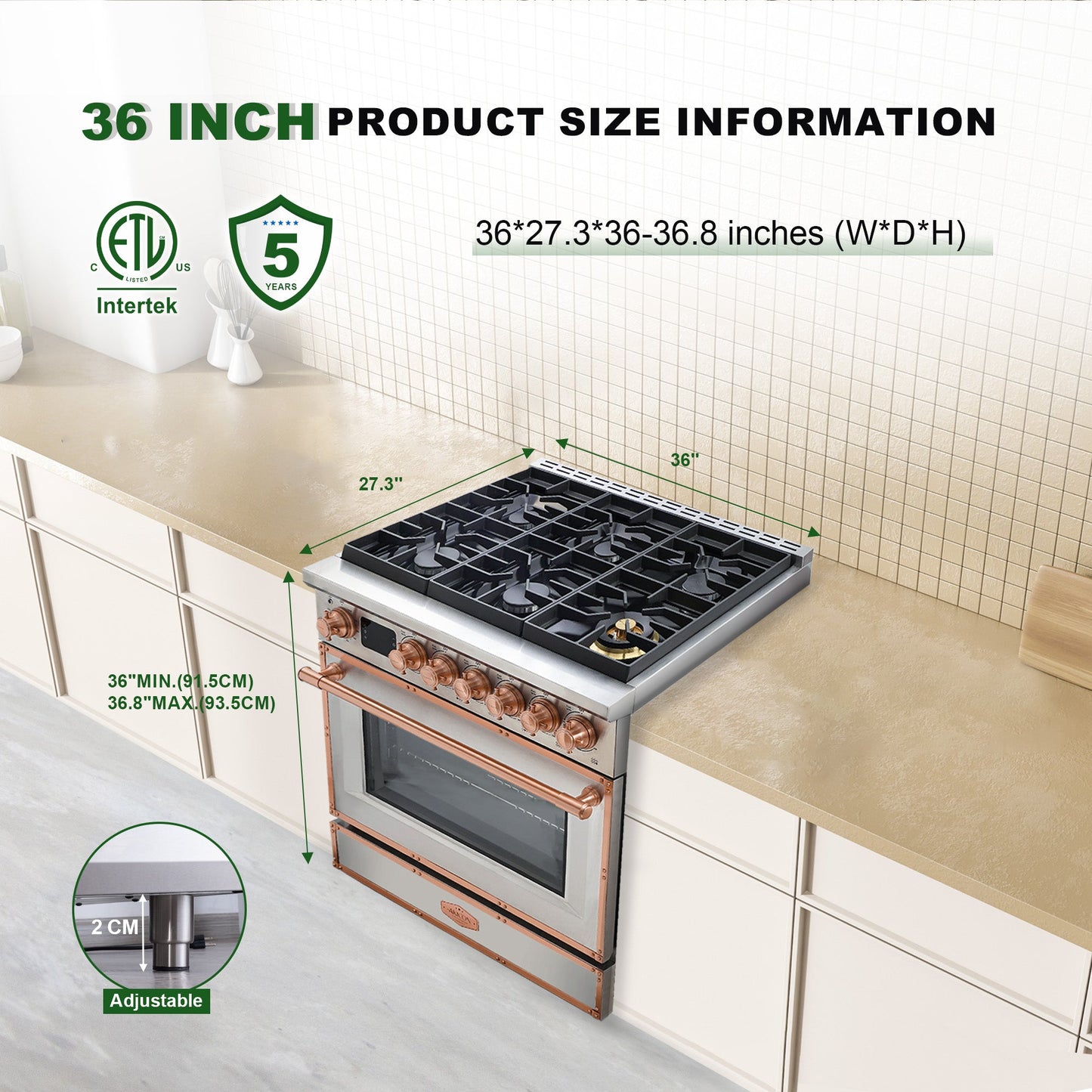 36 Inch Freestanding Custom Gas Range with 6 Sealed Burners Cooktop, Rapid Convection Oven, Natural Gas/LP Convertible