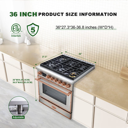 36” Freestanding Gas Range with 6 Sealed Burners Cooktop, Natural Gas/LP Convertible