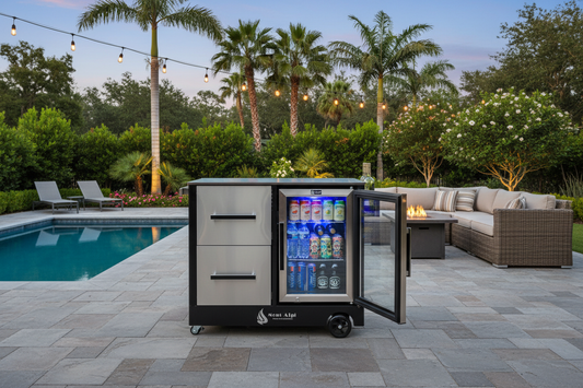 Mont Alpi Rolling Bar Cart in Luxury Backyard Setting
