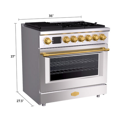 36” Freestanding Gas Range with 6 Sealed Burners Cooktop, Natural Gas/LP Convertible
