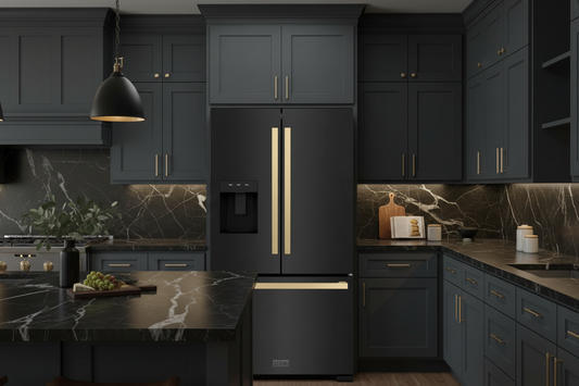 ZLINE 36" Black Stainless Refrigerator in Dramatic Dark Luxury Kitchen
