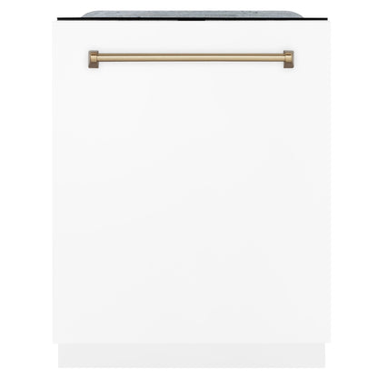 ZLINE Autograph 24" Dishwasher, White Door, Bronze DWMTZ-WM-24-CB